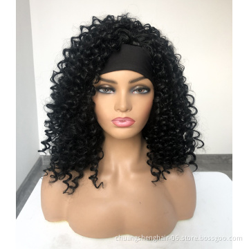 wholesale hair vendors Afro Natural colour short kinky curly synthetic wig for black women headband wigs Heat Resistant Fiber